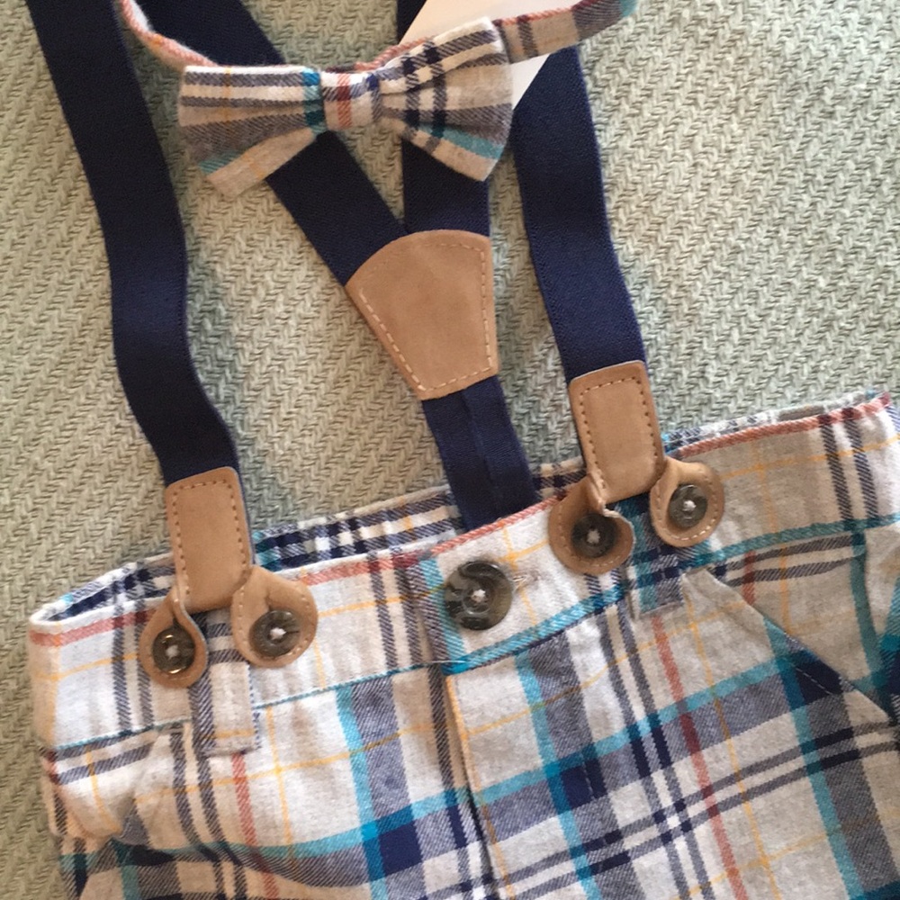 NWT Cat & Jack 3-6M Dress Pants Suspender Bow Tie